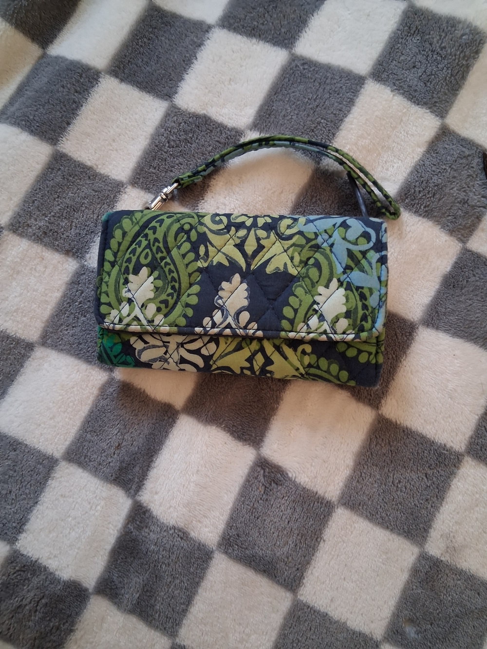 Quilted Green Paisley Wristlet Clutch